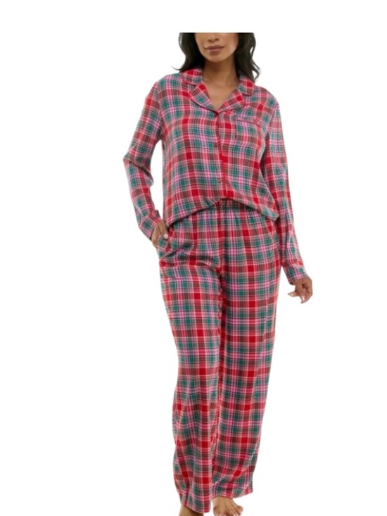 Roudelain Other - Roudelain Women's Notched-Collar Flannel Pajama Set with Lurex - Harley Tar |NWT